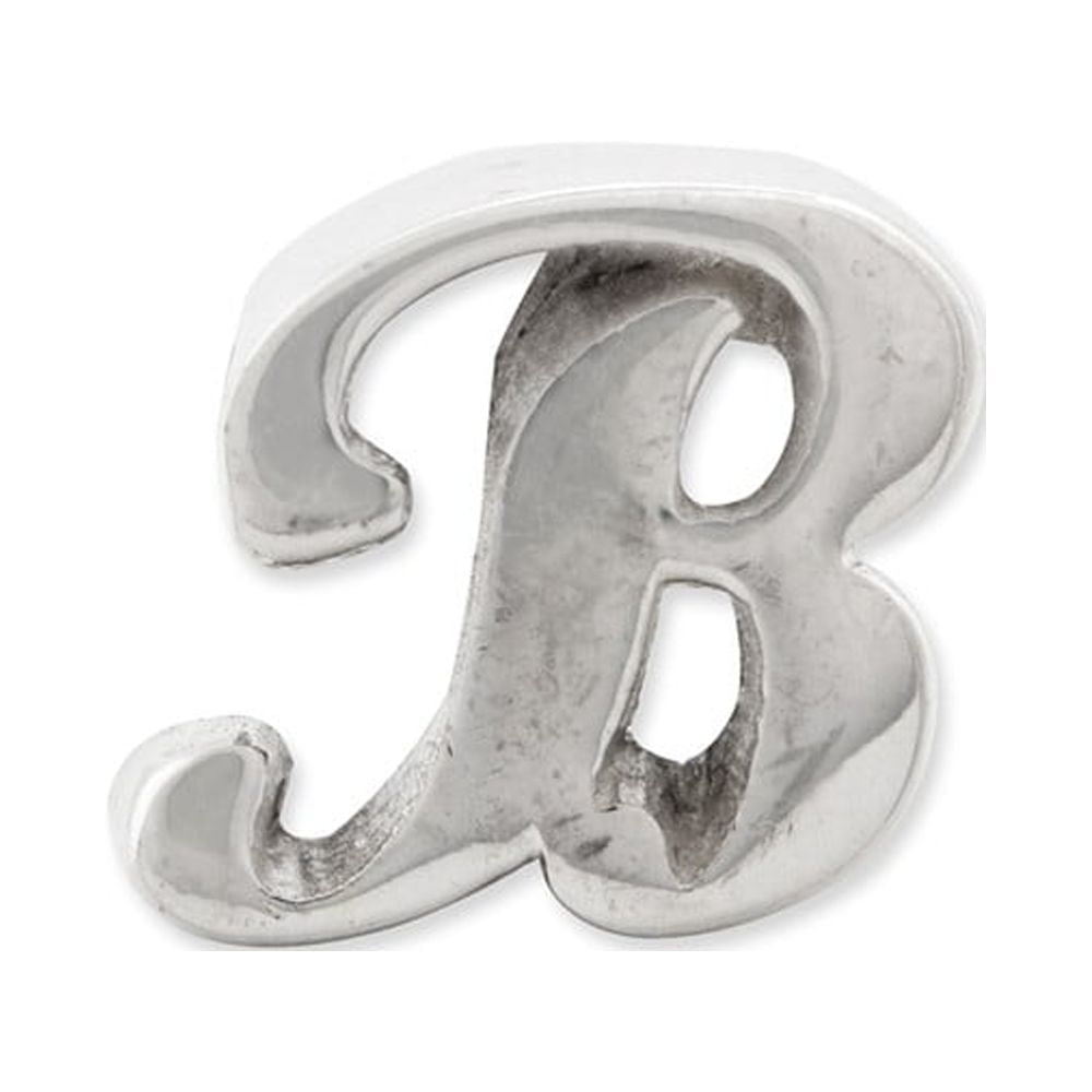 Letter B Script Charm .925 Sterling Silver Antique Finish Reflection Beads - QRS1430B