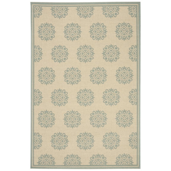 SAFAVIEH Beach House Regent Geometric Indoor/Outdoor Area Rug, Cream/Aqua, 3' x 5'