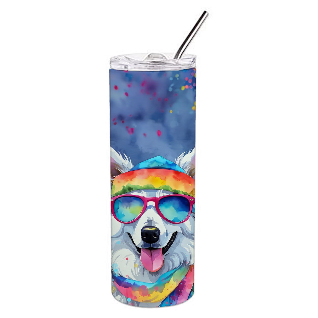 Carolines Treasures DAC2453TBL20 3 x 8.25 x 3 in. & 20 oz American Eskimo Hippie Dawg Stainless Steel Skinny Tumbler