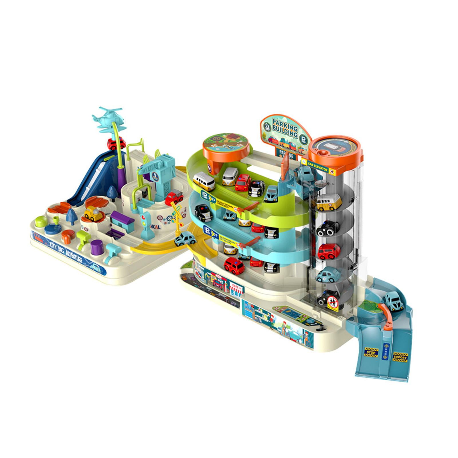 Meriglare Parking Garage Playset Kids Parking Garage Race Car Ramp Track Toys 3 Level With Multicolour 70cmx27cmx30cm