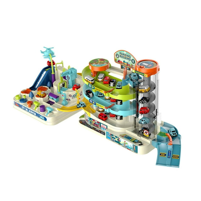 Juego de garaje para niños, vehículos de juego de 3 niveles con ascensor, elevador, rompecabezas, pistas de coches, juegos de montaje, juego de