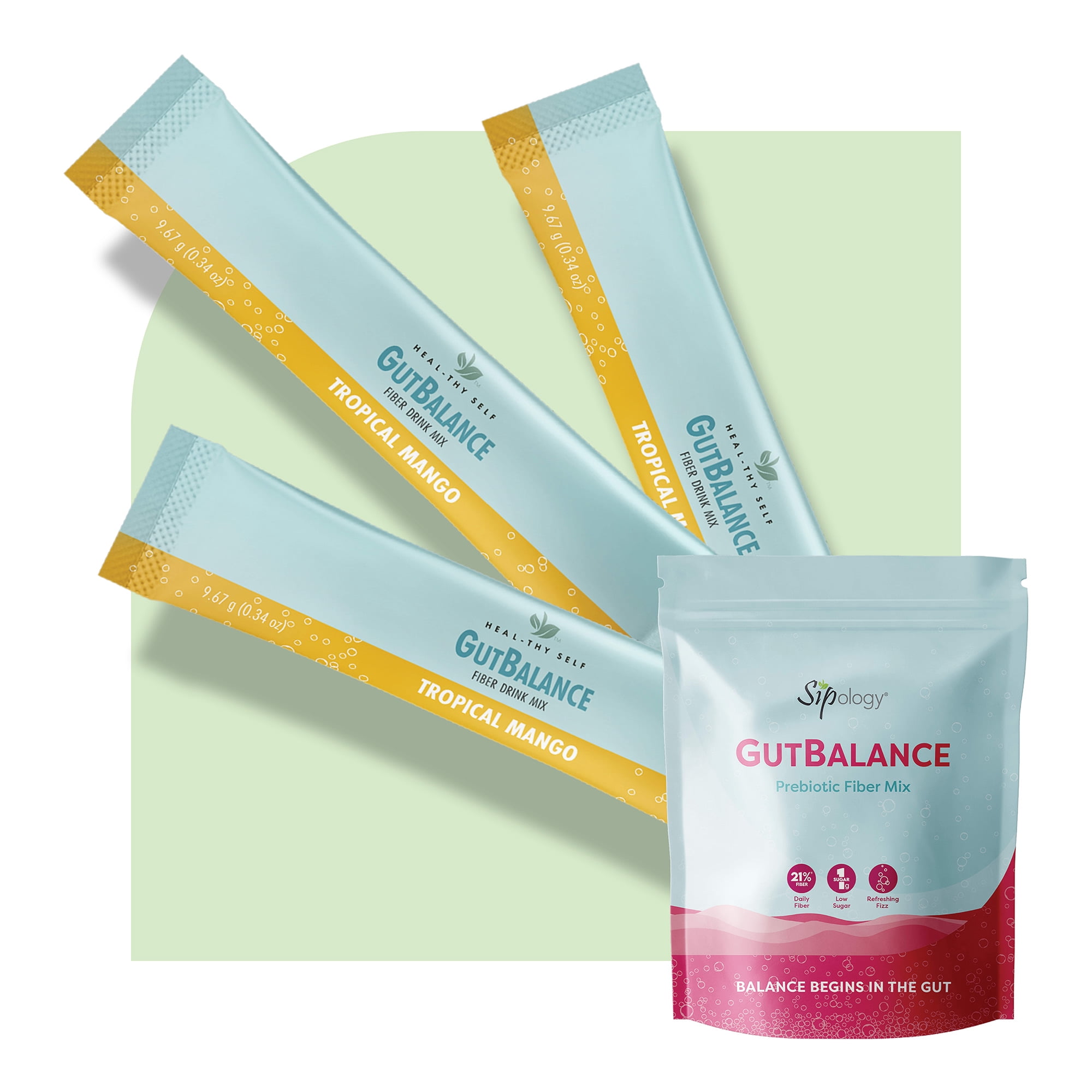 Sipology: GutBalance - Tropical Mango - 12 Stick Pack - Prebiotic Fiber Mix, Powder Drink, Promote Digestive Health, Organic Stevia, Plant Based-Vegan