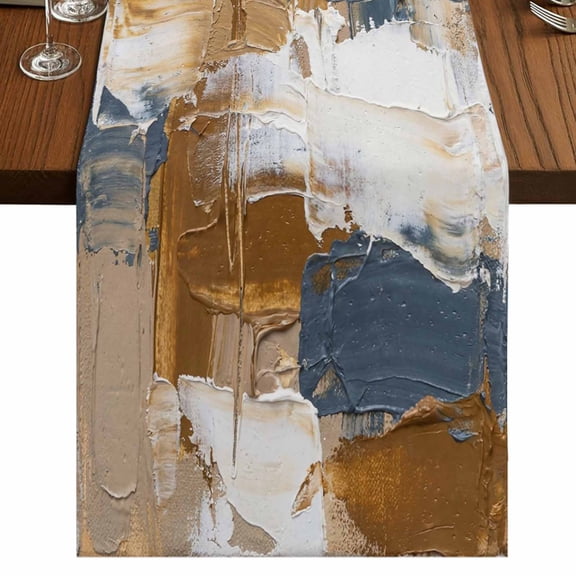 Table Runners 90 Inches Long Dress Scarves, Brown Blue Abstract Farmhouse Coffee/Dining/Kitchen Table Runner for Living Room, Ombre Vintage Oil Painting Modern Art 13x90 Inch