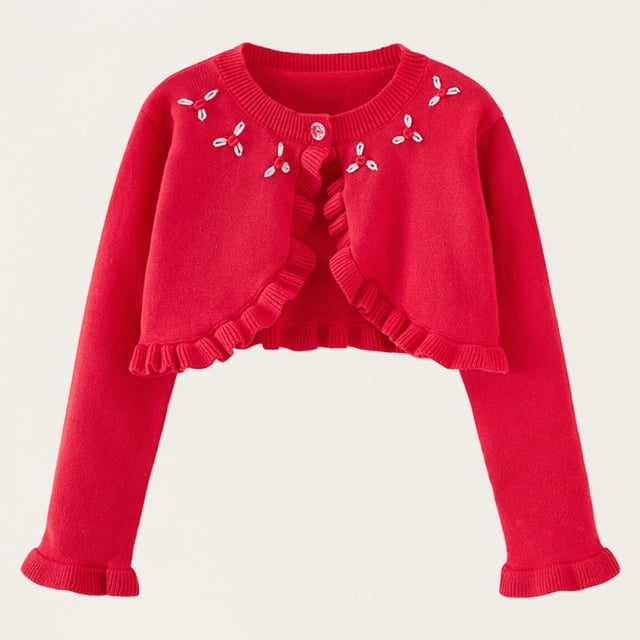 Mgmyaa Cardigan Tricoté pour Filles Manches Longues Col Rond Tenue Décontractée Automne Hiver Veste Confortable pour 1-10 Ans