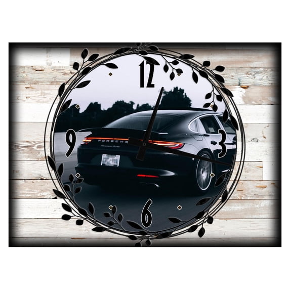 Large Wall Clock on Canvas Art Print Black German Sports Car Large Clock Wall Art 12 x 16 Inch Home Decor