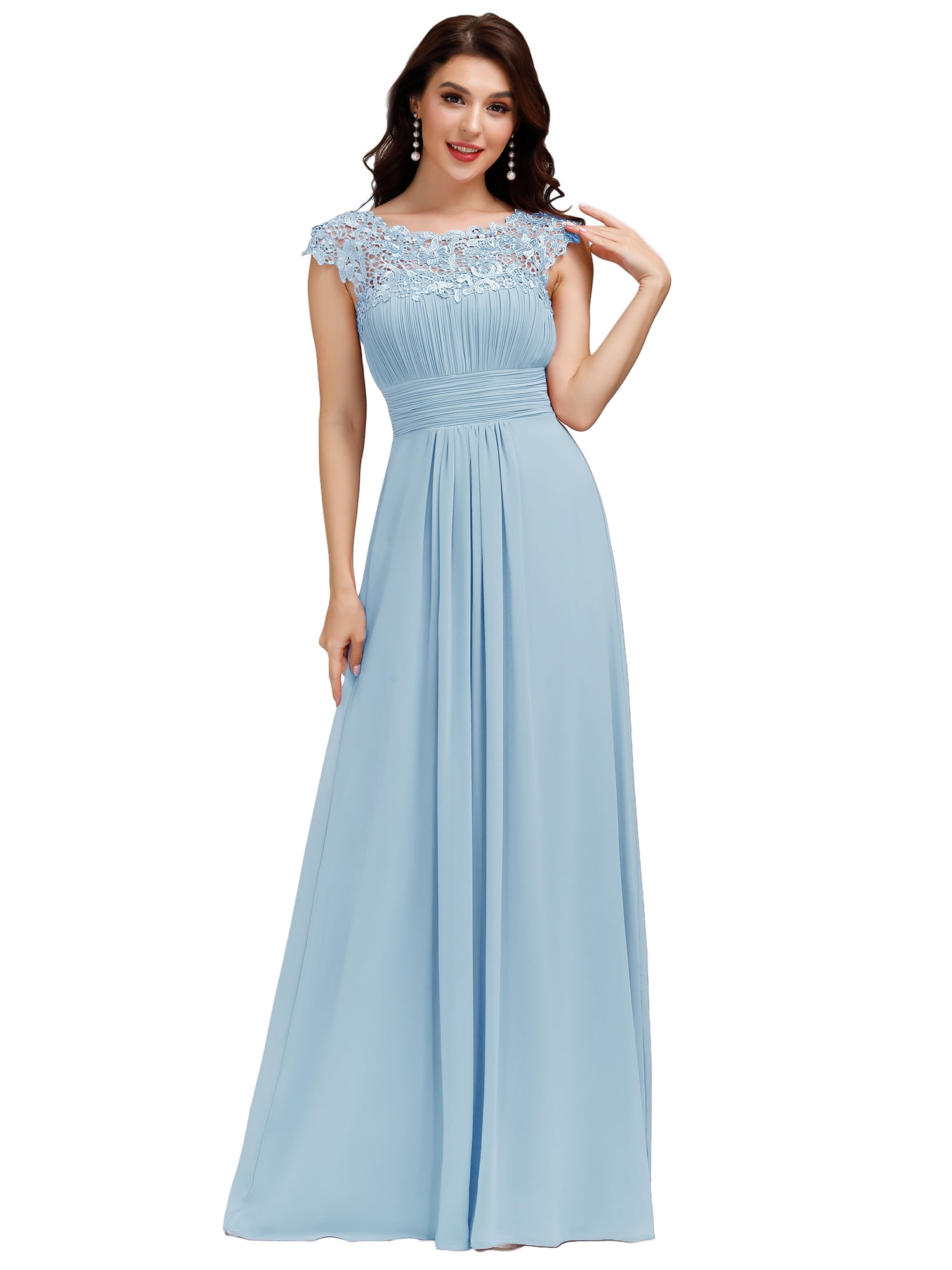 ever pretty lace cap sleeve evening gown