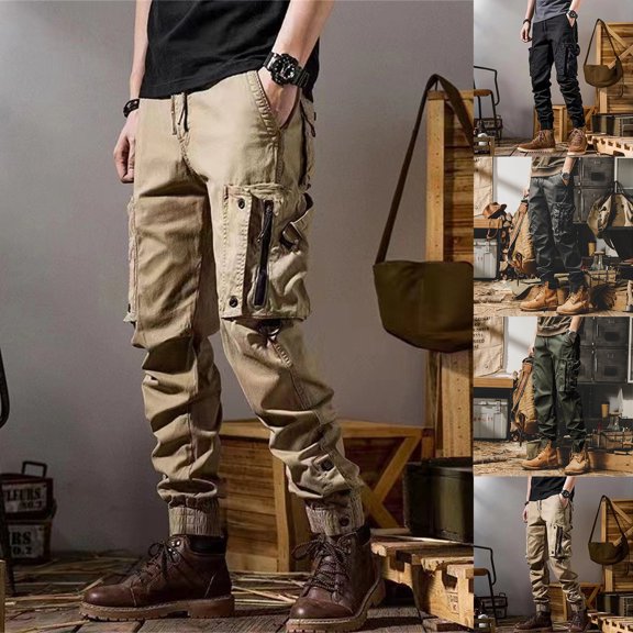 Men's Cargo Pants Straight Leg Functional Outdoor Casual Pants, Tactical Joggers for Hiking, Work and Adventure,Army Green,L