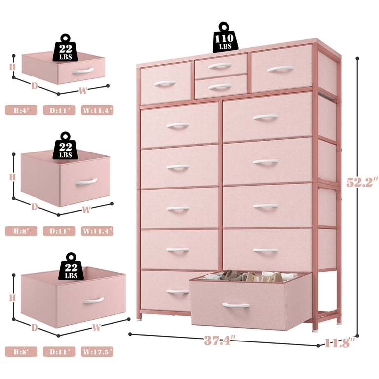EnHomee Dressers for Bedroom with 14 Fabric Drawers Tall Dresser & Chests of Drawers Storage Tower for Living Room, Pink EnHomee Dressers for Bedroom with 14 Fabric Drawers Tall Dresser & Chests of Drawers Storage Tower for Living Room, Pink