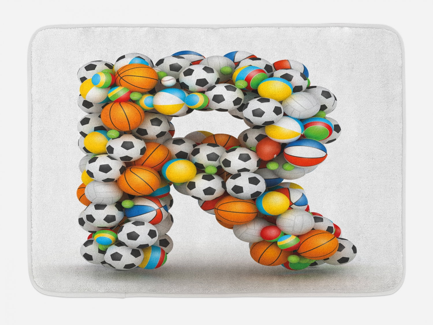Letter R Bath Mat, Realistic Looking Volleyball Basketball Soccer Balls ...
