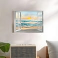 thumbnail image 3 of Open Window Canvas Wall Art: Sunset Coastal Beach Scenery Fake Window View Picture Blue Ocean Waves Seascape Painting Nautical Sailboats Prints Modern Natural Sea Landscape Artwork for Bedroom, 3 of 6