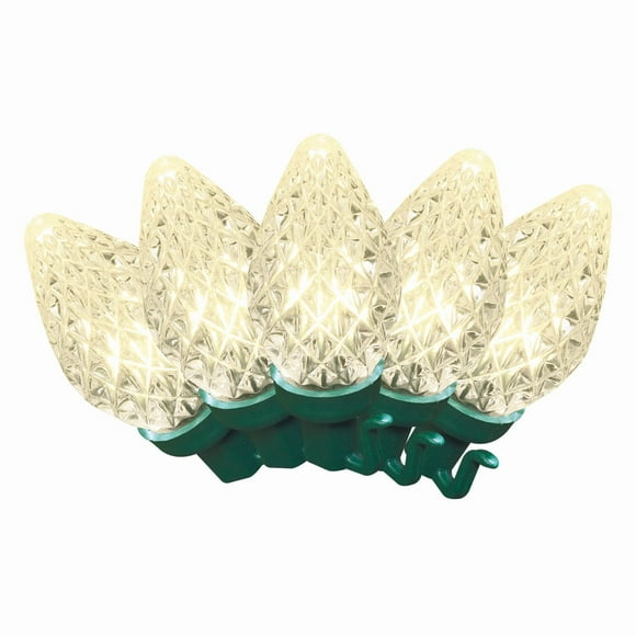 Holiday Time 25-Count Warm White Ultra Bright Diamond-Cut LED C7 Christmas Lights, with Green Wire, 14.1'