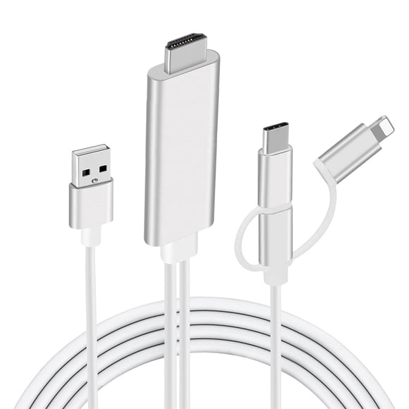 Adaptateur 3 en 1 USB Type C/OS/Micro USB vers HDMI 1080P, Câble HDMIWOUSP Téléphone vers HDMI avec Trous de Refroidissement, Mise en Miroir de Tous les Écrans de Téléphone Intelligent Android/OS Ou de Tablette vers Téléviseur/projecteur/moniteur