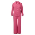 thumbnail image 3 of Womens Pajama Sets Summer Long Sleeve Solid Color Tops With Pants Two Piece Women Pajamas & Loungewear Homewear, 3 of 4