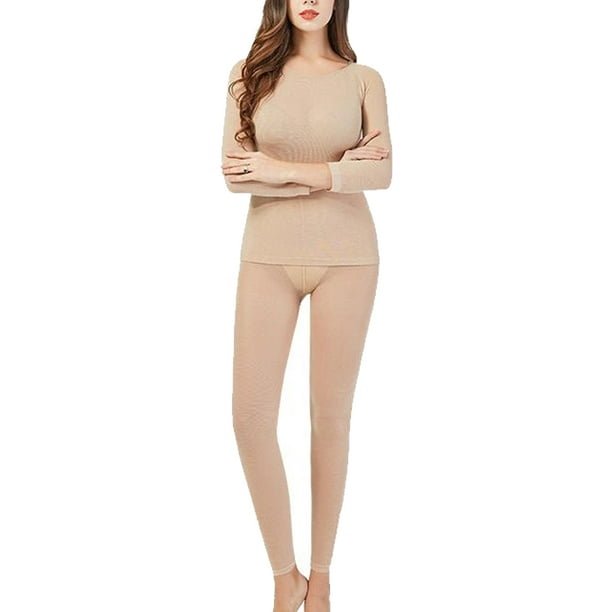 juguse Thermal Underwear Women Long-sleeve Clothes Suit Pajama Seamless  Cold Winter Warm Shirt Trousers Set Clothing Skin Color 