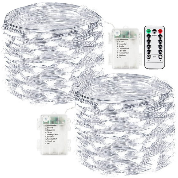 Fairy Lights EXF, paquete de 2 unidades, funciona con pilas de 10 m, 100 LED