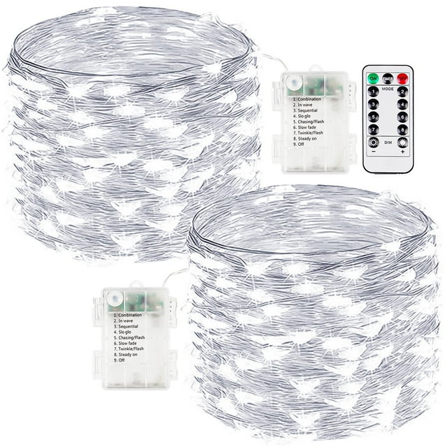 Fairy Lights EXF, paquete de 2 unidades, funciona con pilas de 10 m, 100 LED