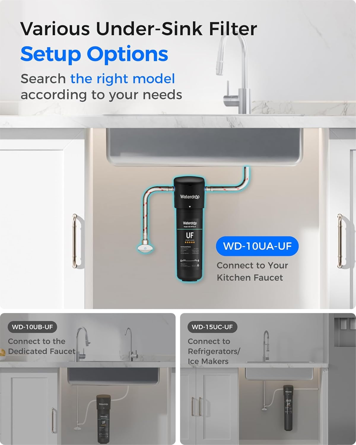Waterdrop 10UA-UF 0.01 μm Ultra Filtration Under Sink Water Filter System, 1 Year, Reduces Lead, Chlorine, Bad Taste & Odor