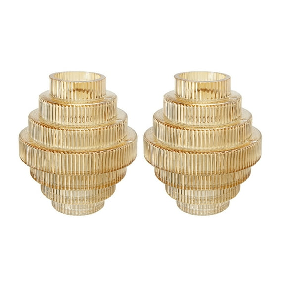 A&B Home Ribbed Geometric Glass Vase - Set of 2 - Amber Luster