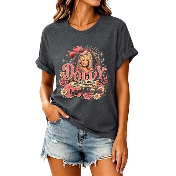 Womens Vintage Dolly Shirt Parton Memorial T-Shirt Country Music Legend T Shirts Crewneck Short Sleeve Graphic Tees Tshirt Fashion Tops,XL