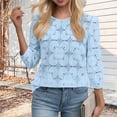 thumbnail image 4 of Craaazy Women's Relaxed Fit Crew Neck Blouse, Solid Color 3/4 Sleeve Lace Eyelet Top, Loose Comfy Floral Lace Casual Tee for Spring & Summer Gifts, 4 of 7