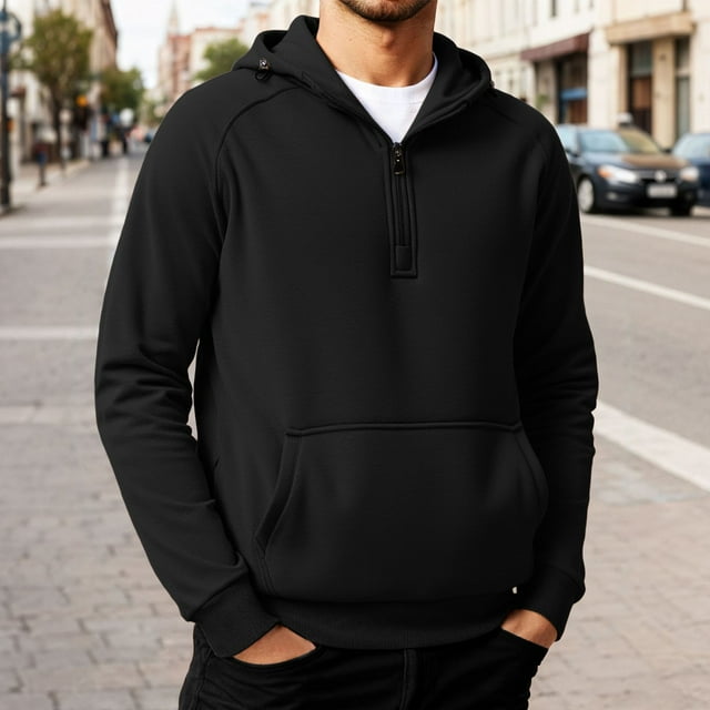 MHFRRA Sudadera con Capucha y Cremallera de Un Cuarto, Informal, Forrada, Cómoda, Suave, Cálida, para Invierno, Otoño, Exterior, Deportiva, con Capucha Negro