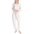 thumbnail image 5 of Ocean Pacific Women's Fuzzy Feelings Pajama Set, Long Sleeve and Jogger Sleep Pants, Beige, S, 5 of 6