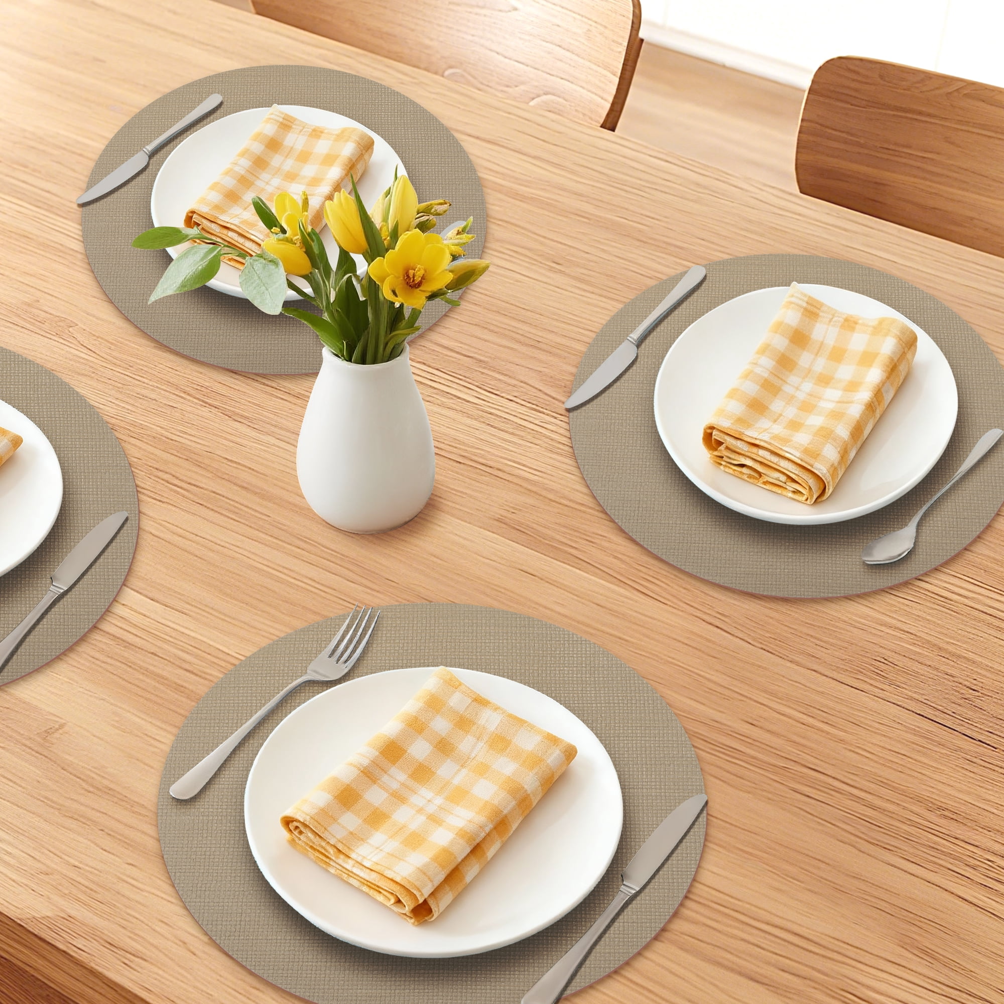 Unique Bargains 6pcs Faux Leather Wipeable Placemats Green 13"x13"