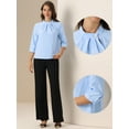 thumbnail image 2 of DARING DIVA Women's Stand Collar Ruched 3/4 Sleeve Blouses XS Blue, 2 of 6