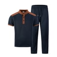 thumbnail image 3 of gbyLJF Mens Summer 2 Piece Outfits Short Sets Solid Color 1/4 Zip Shirts and Loose Fit Pant Casual Spring Clothes, 3 of 9