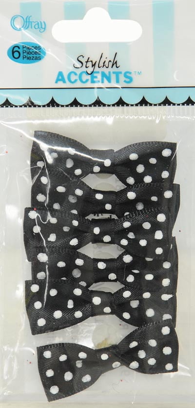 Offray Black Tuxedo Satin Ribbon Bow Accessory for Wedding, Hair Clips, and Scrapbooking, 6 Pieces, 1 Package