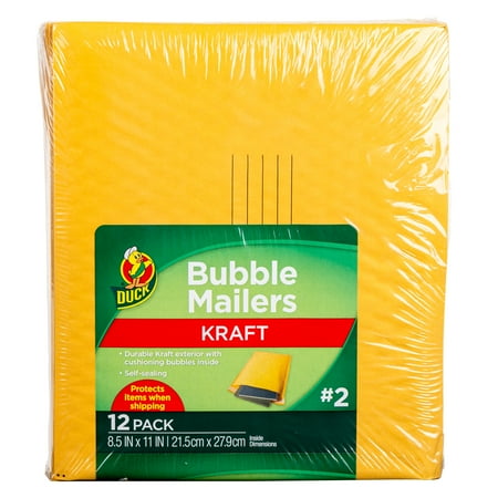 Duck Self-Seal Kraft Bubble Mailer #2, 8.5" x 11", Solid Print, 12 Pack