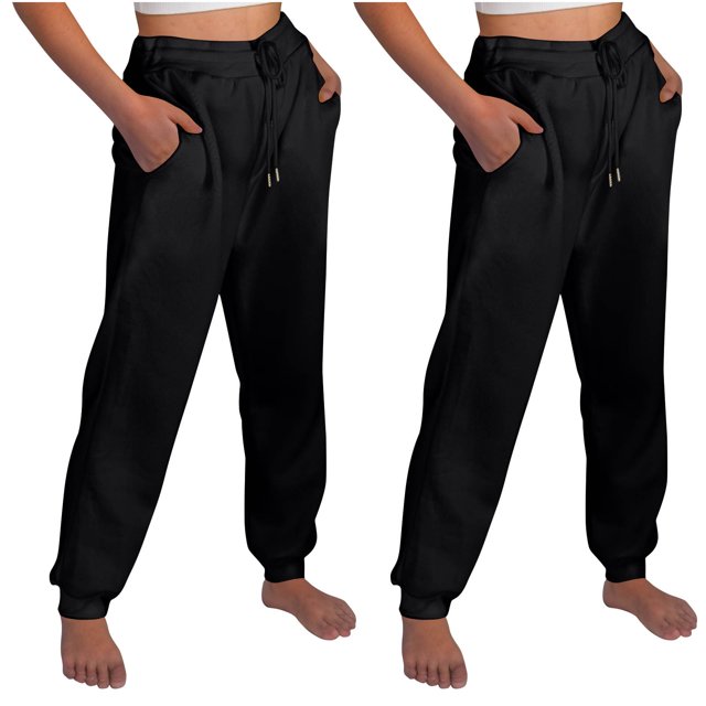 AherBiu 2PCS Joggers for Women Fleece Drawstring Solid Color Casual Sweatpants with Pockets Fall Winter Workout Gym Running Trousers