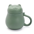thumbnail image 1 of Taza de té de cerámica con colador de té y tapa (400 ml), taza de té con lindo diseño de gato, colador para remojar hojas sueltas, regalo festivo, cumpleaños, casa cálida (verde), 1 of 6