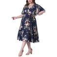 thumbnail image 4 of Agnes Orinda Women's Plus Size Summer Dress Floral Tiered Wrap V Neck Ruffle Short Sleeves Casual Maxi Dress with Belt 4X Navy Blue, 4 of 6