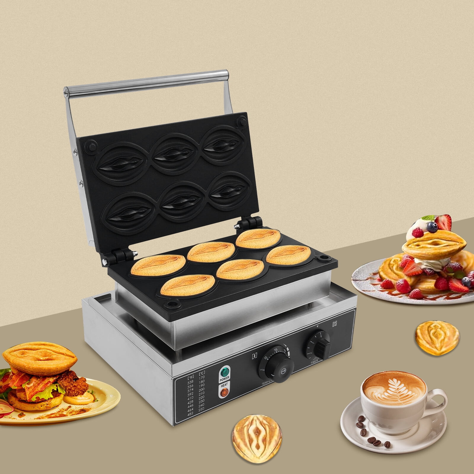 Electric Muffin Machine, Waffle Maker, Stainless Steel Muffin Maker, 6 Abalone Molds, 110V, Polished Brushed, Durable, Anti-Rust, Impact Resistant