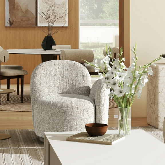 Duo 31.5" RAF One-Arm Swivel Accent Chair with Beige Chenille