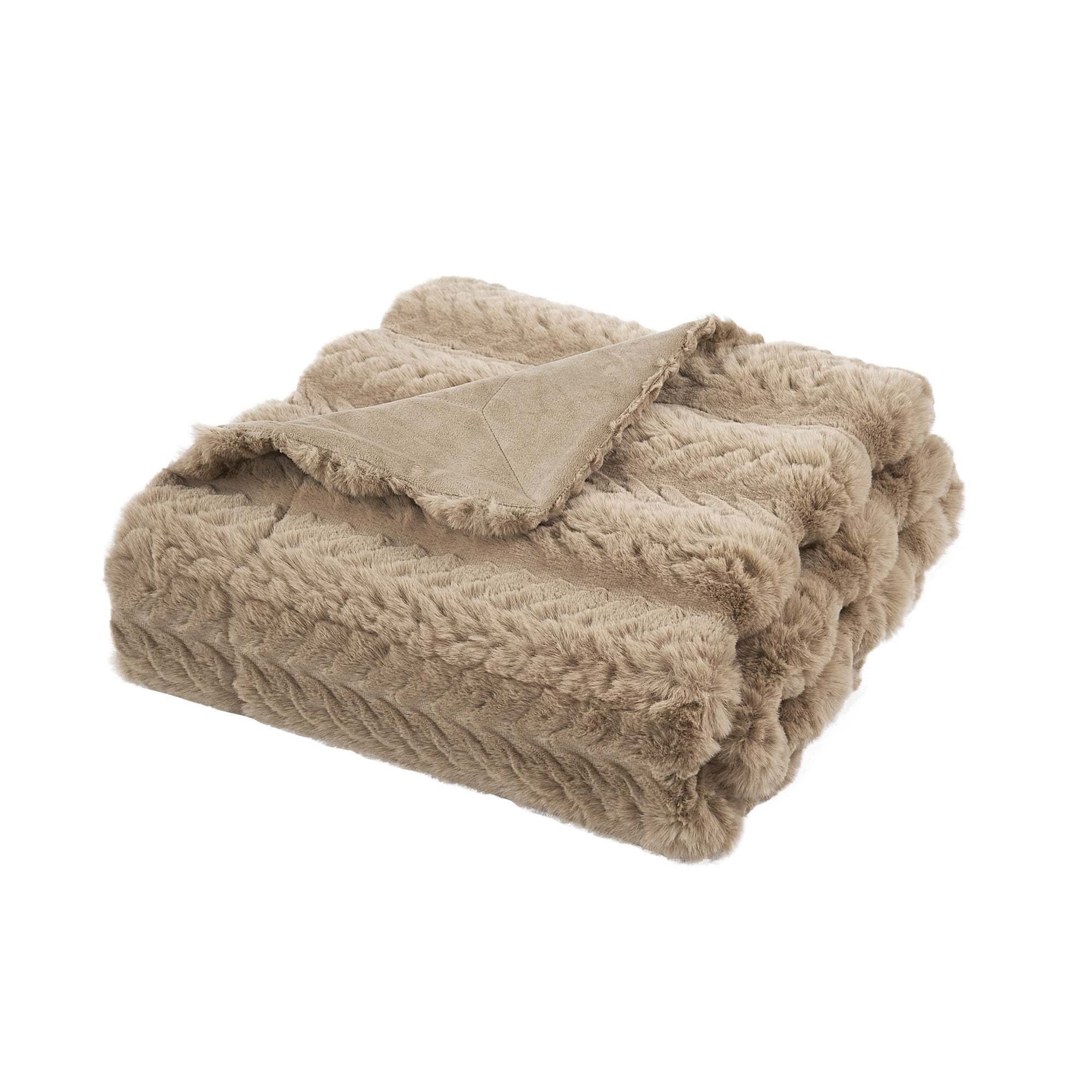Home Soft Things Tread Pattern Faux Fur Throw Blanket with Micromink Back, Luxury Soft Cozy Plush Fluffy Fuzzy Reversible Thick Warm Throw Blanket, 60x70 inches, Light Taupe