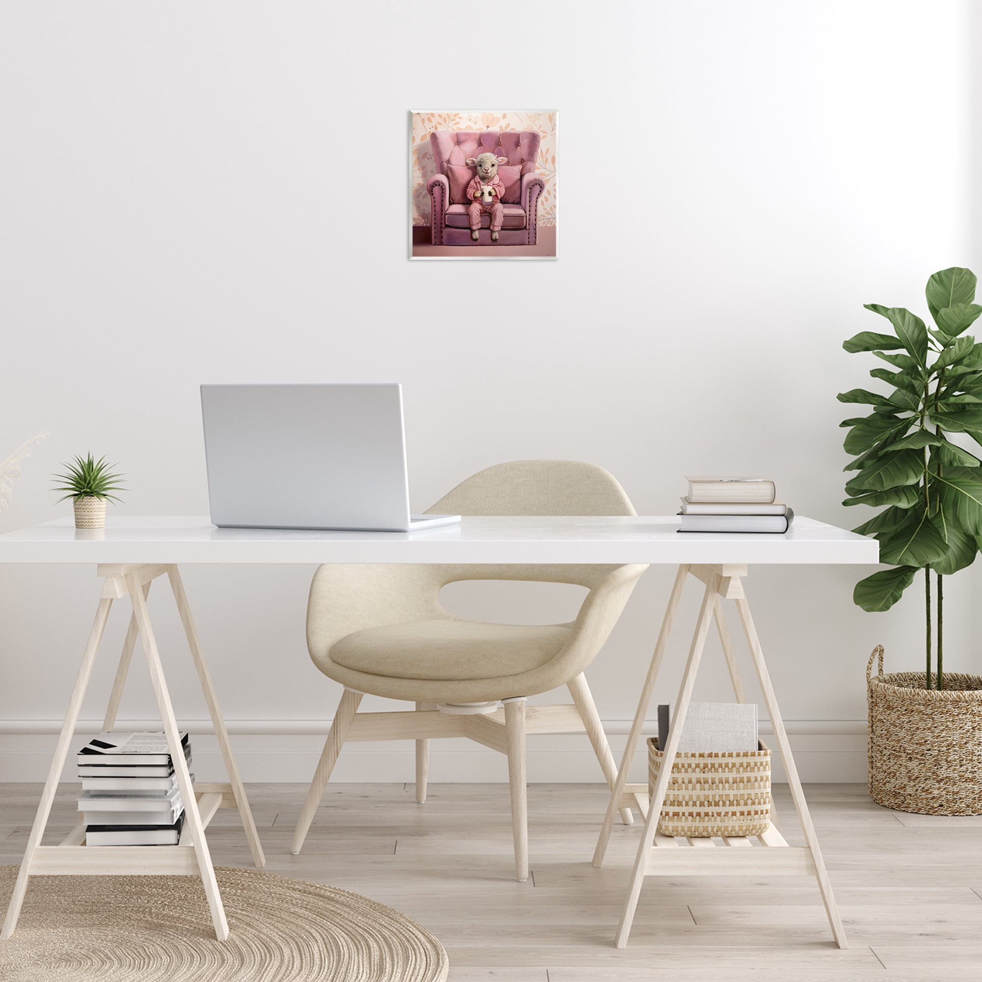 Stupell Industries Baby Cow in Pink Chair Animals & Insects Painting Unframed Art Print Wall Art, 12 x 12