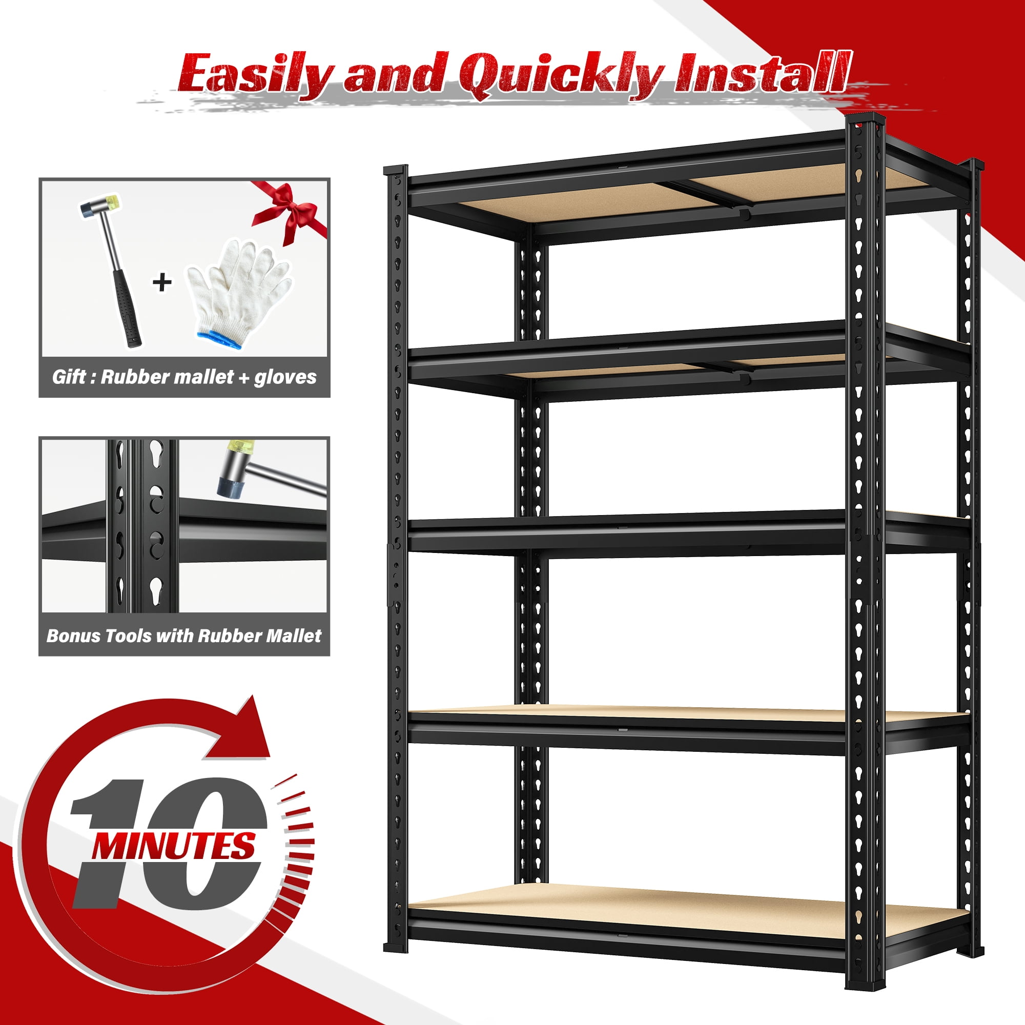 REIBII Set of 2 Storage Shelves Units 5 Tier Adjustable Garage Shelving Heavy Duty 1800LBS Metal Shelving,28"Lx11.8"Wx60"H