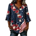 thumbnail image 5 of WHEANG 2026 Summer USA Flag Star Print Peplum Blouse for Women Independence Day 4th of July Top Loose Fit Comfortable Patriotic Blouse 3/4 Sleeve Notch V Neck Casual Top ( Color Black Size 3XL ), 5 of 5