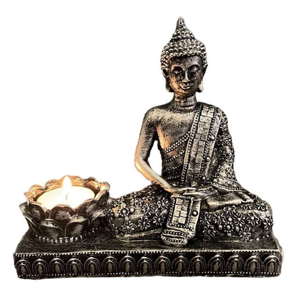 Portavelas de Buda con aroma a vela perfumada, decoración zen para oficina y escritorio Plata antigua