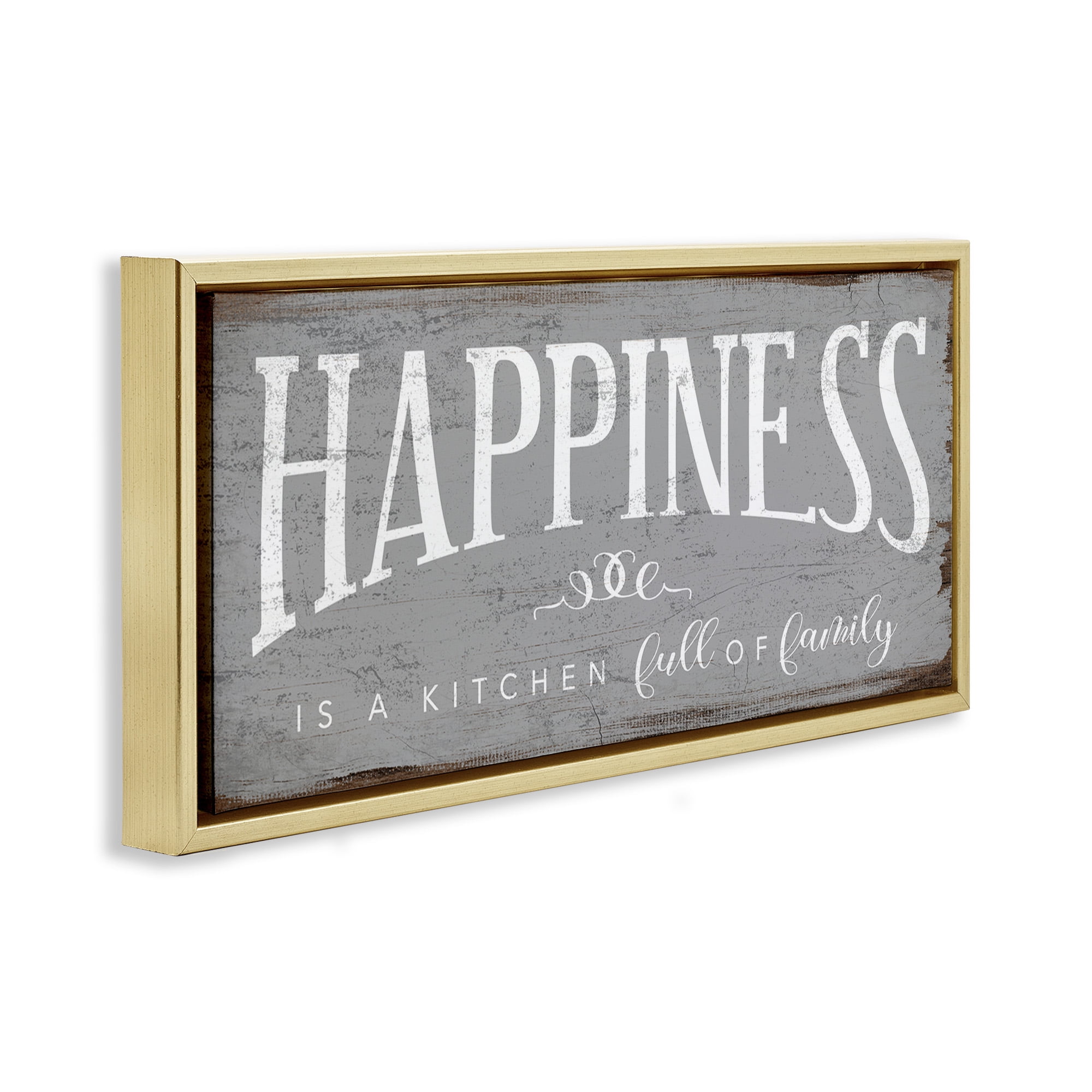 Stupell Industries Happiness is A Full Kitchen Phrase Typography Painting Gold Floater Framed Canvas Art Print Wall Art, 31 x 14