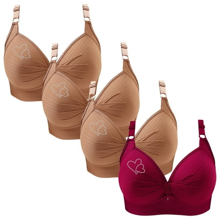 Clearance TOUMENY Padded Bras for Women Nude Bra 4PC Woman s Printing Gathered Together Large Size Daily Bra Underwear No Rims