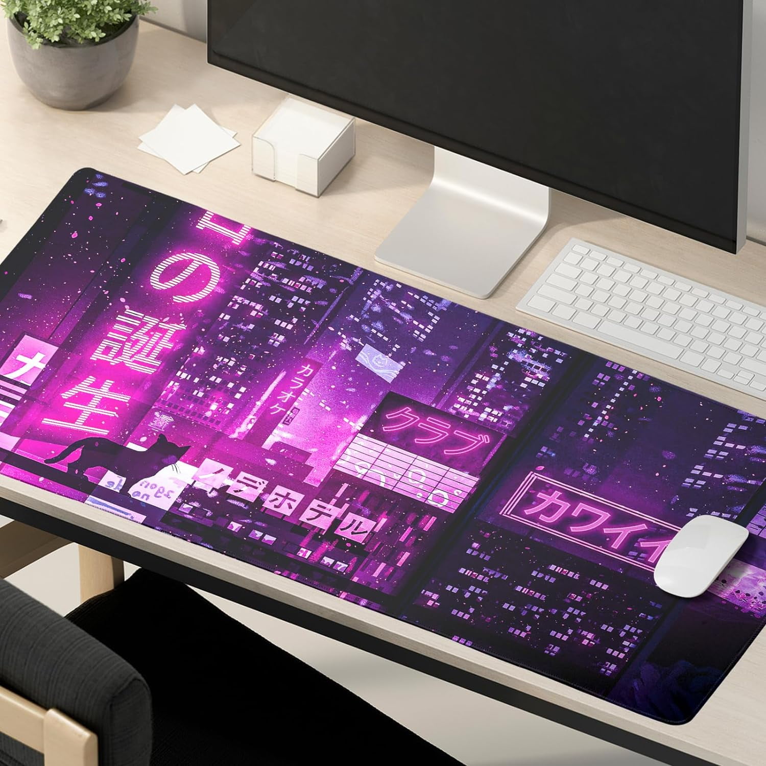 XXL Extended Gaming Mousepad Japanese Desk Mat Purple Large Mouse Pad 35.4 x 15.7 Inch Gaming Keyboard Mouse Mat Desk Pad Non-Slip Rubber Base Mouse Pads for Office Computer Laptop Gamers