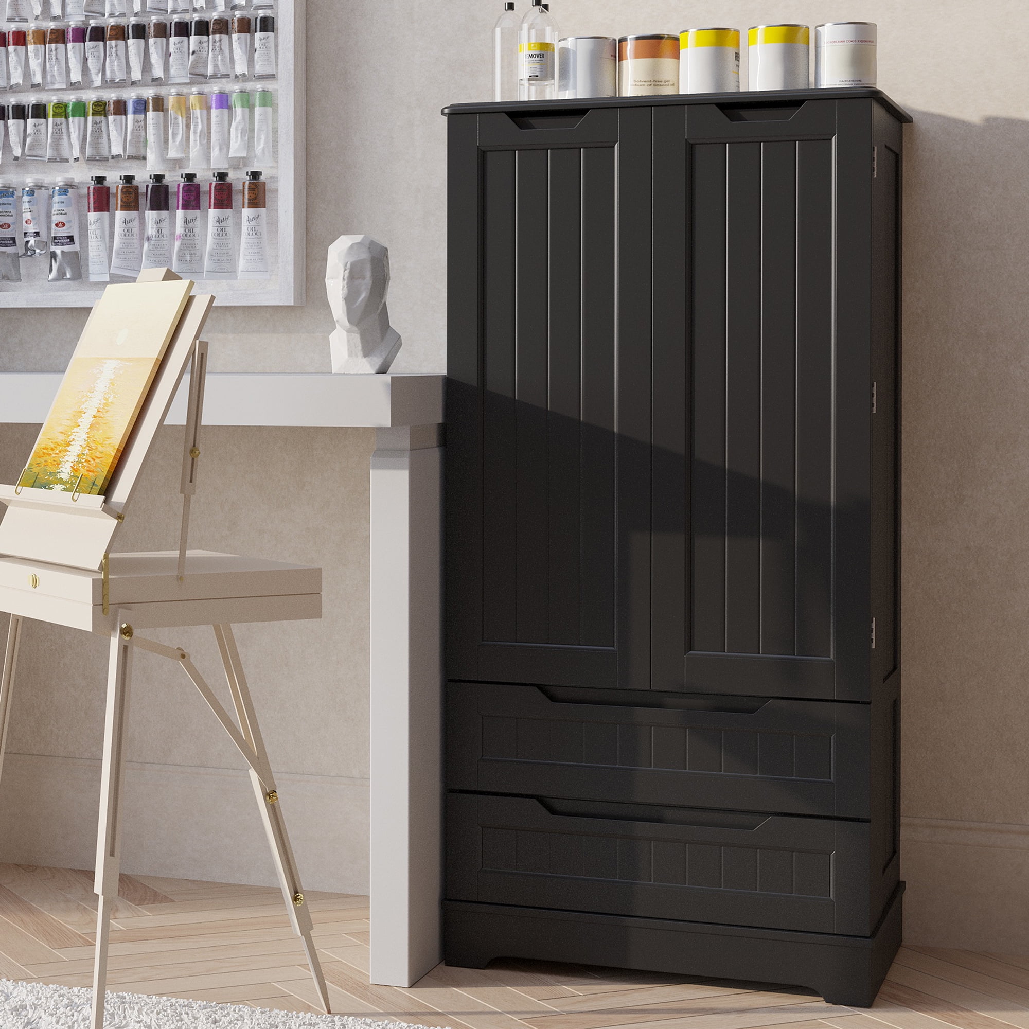 63'' Large Kitchen Pantry Cabinet with Drawers, Noelse Pantry Storage Cabinets with 2 Doors and 3 Shelves for Kitchen Dining Room and Living Room, Black