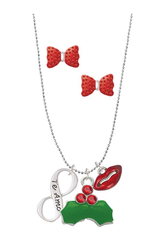 Te Amo Infinity Sign Christmas Kiss Charm Necklace and Stud Earrings