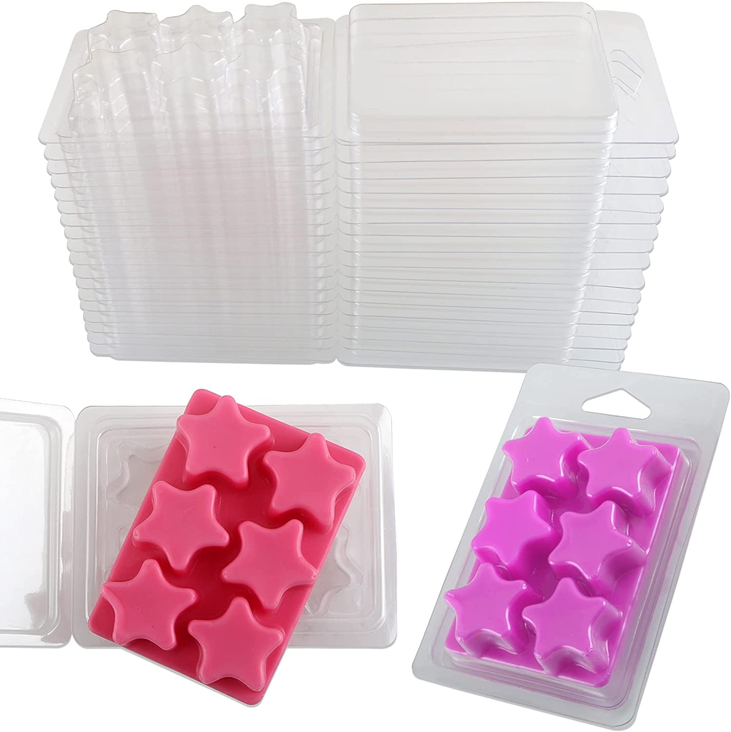 MILIVIXAY Wax Melt containers-6 cavity clear Empty Plastic Wax Melt Molds-100  Packs Heart Shape