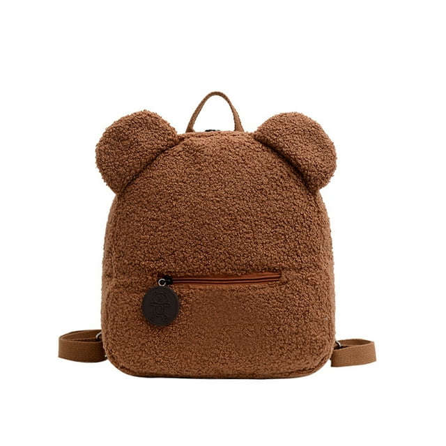 Puloru Women Girls Cute Bear Ear Fleece Solid Color Small Backpack Daypack