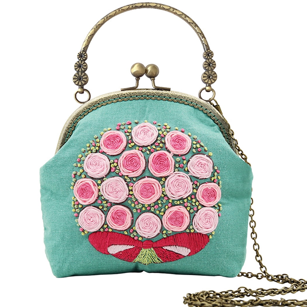 Women Clutch Purse Flower Kiss Lock DIY Embroidery Coin Purse