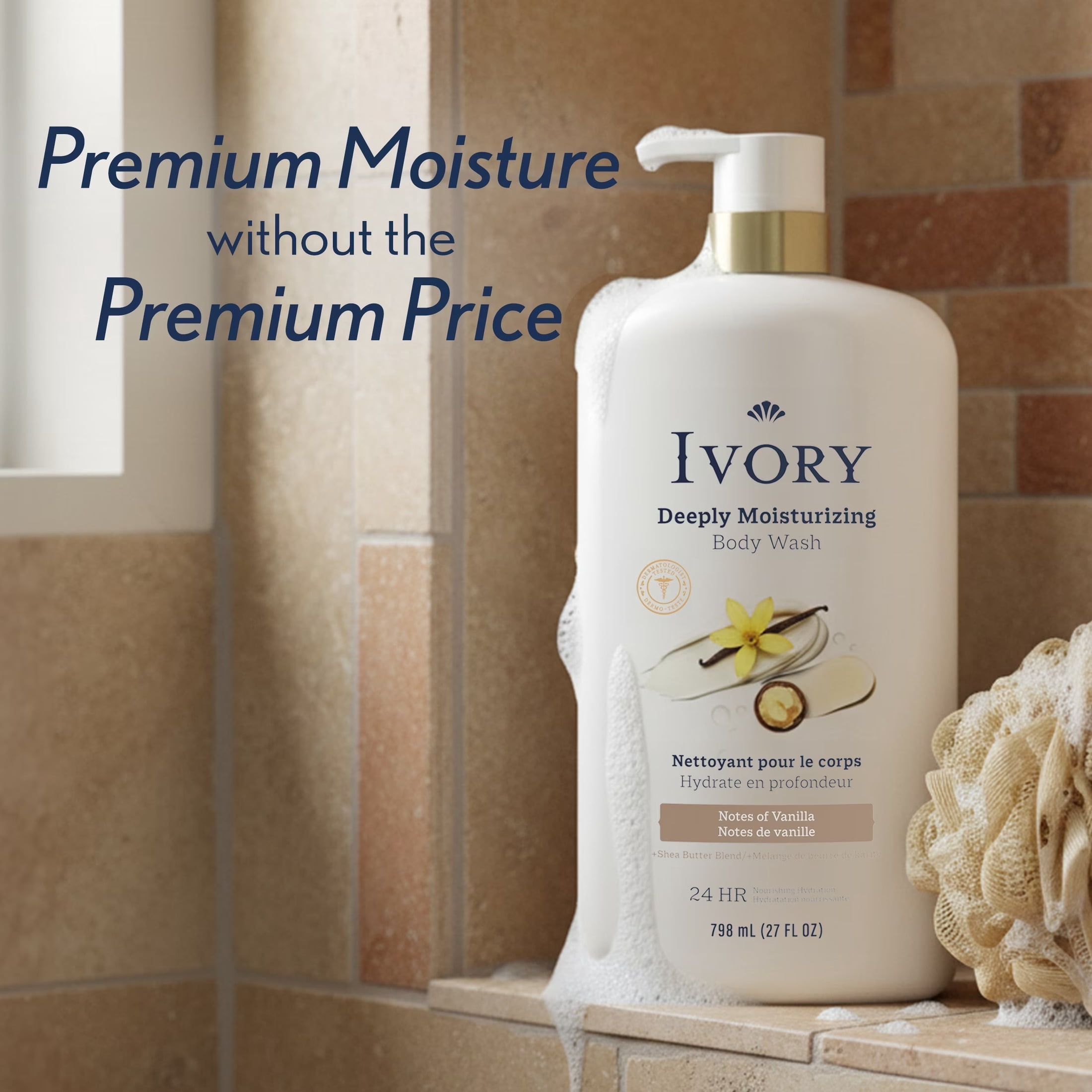 Ivory Deeply Moisturizing Body Wash, Notes of Vanilla Scent, 27 fl oz